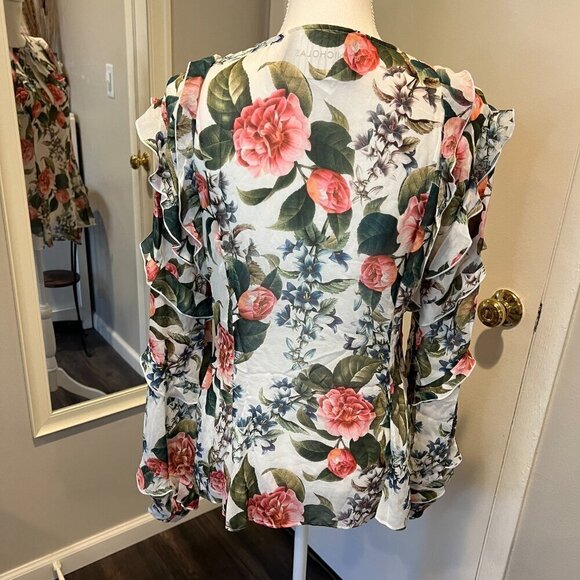 NWT Nicholas Floral Print 100% Silk Belle Ruffle Long Sleeve Blouse, Size 8 - Picture 12 of 16